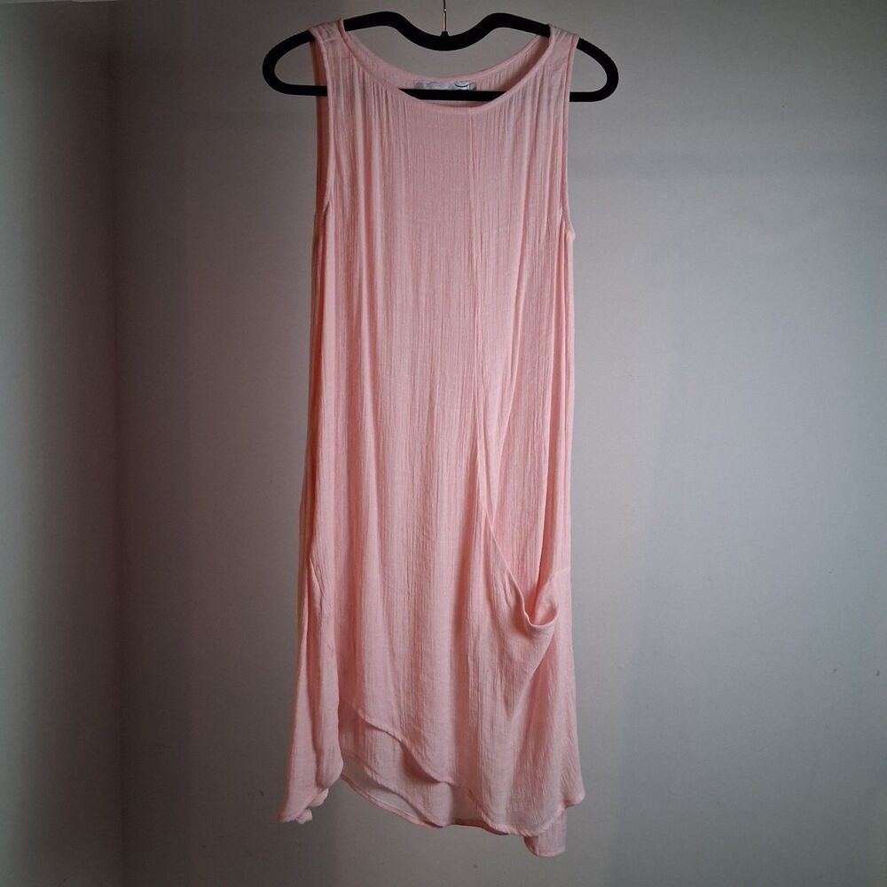 Gaya Pink Silk Cotton Blend Sleeveless Asymmetric Lagenlook Tunic Dress Size S
